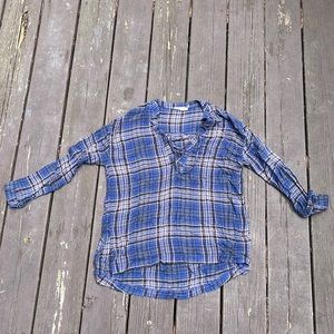 Plaid v neck blouse w lace front details